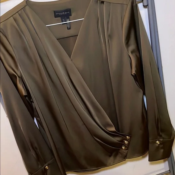 DONNA KARAN OLIVE GREEN BLOUSE - Picture 1 of 10